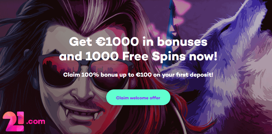 21.com Online Casino Promo Code - ''BON1'' for R$100,- and 900 Free Spins