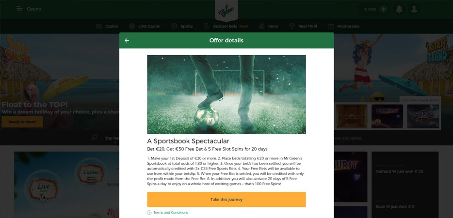 Sportsbook Spectacular; R$50,- in Free Bets at Mr Green!