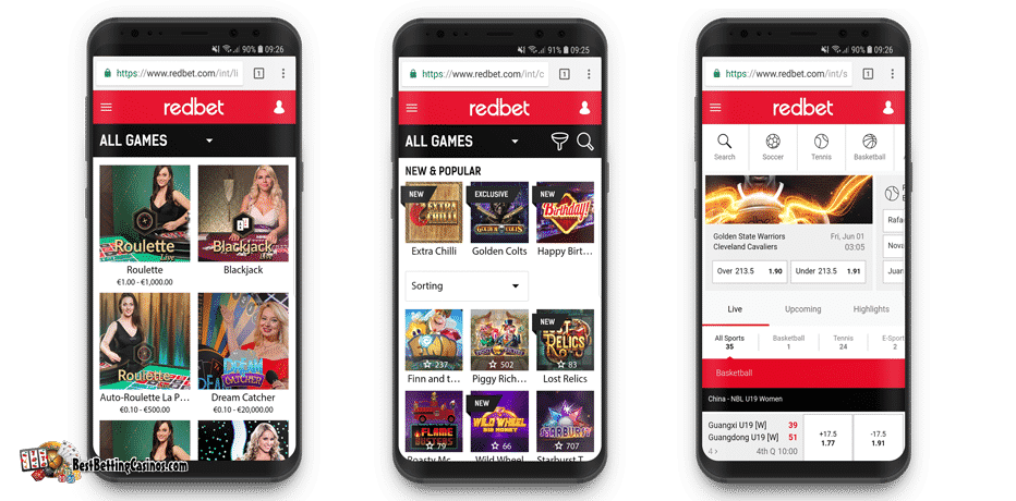 Redbet Mobile (Live) Casino and Sportsbook