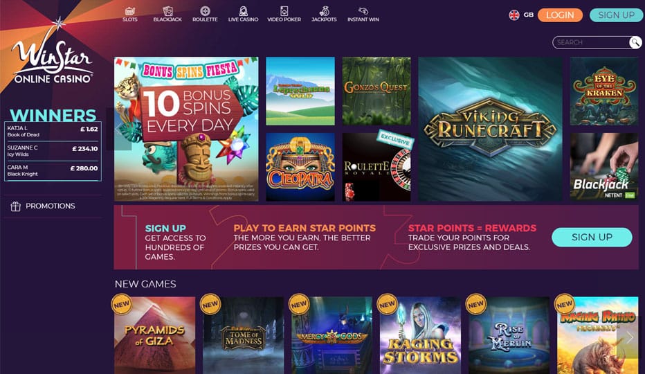 WinStar Online Casino Homepage