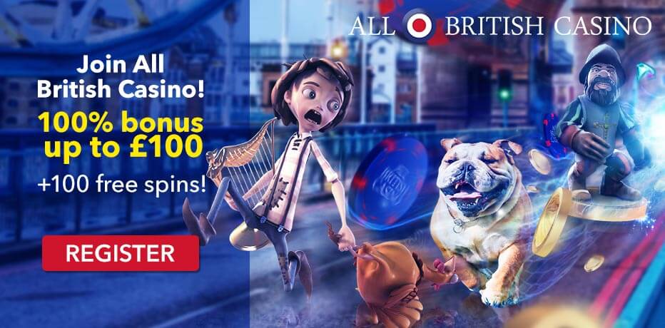 All British Casino Bonus - 100 Free Spins + 100% Bonus