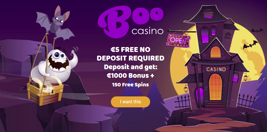 Boo Casino No Deposit Bonus - €5 Free on Sign-Up + 100% Bonus