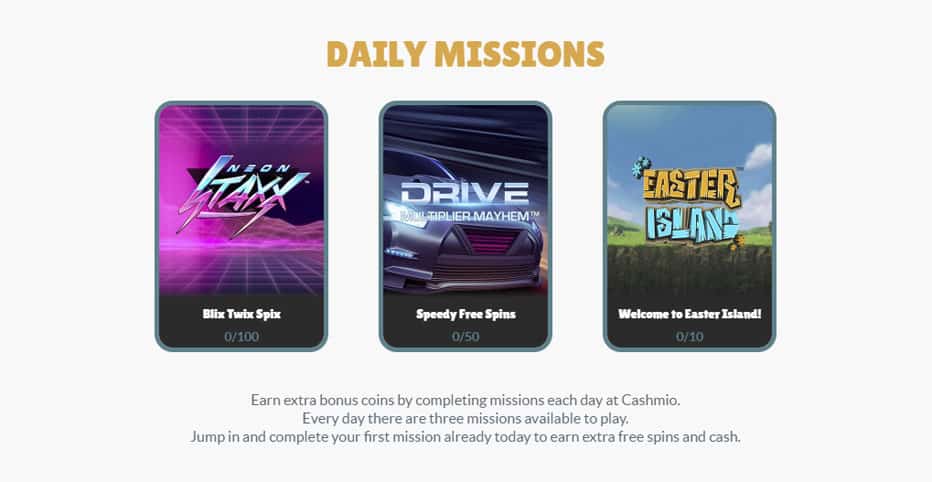 cashmio daily missions free spins