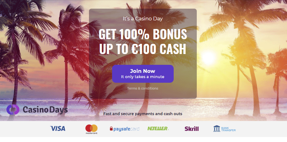 Casino Days Bonus Review - 100% Bonus up to R$100