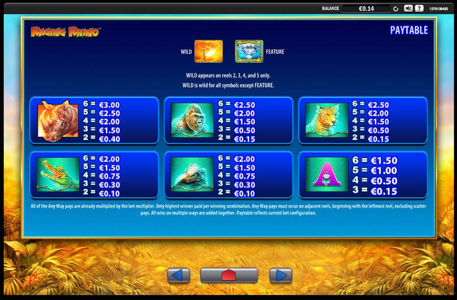 paytable raging rhino video slot paytable raging rhino video slot