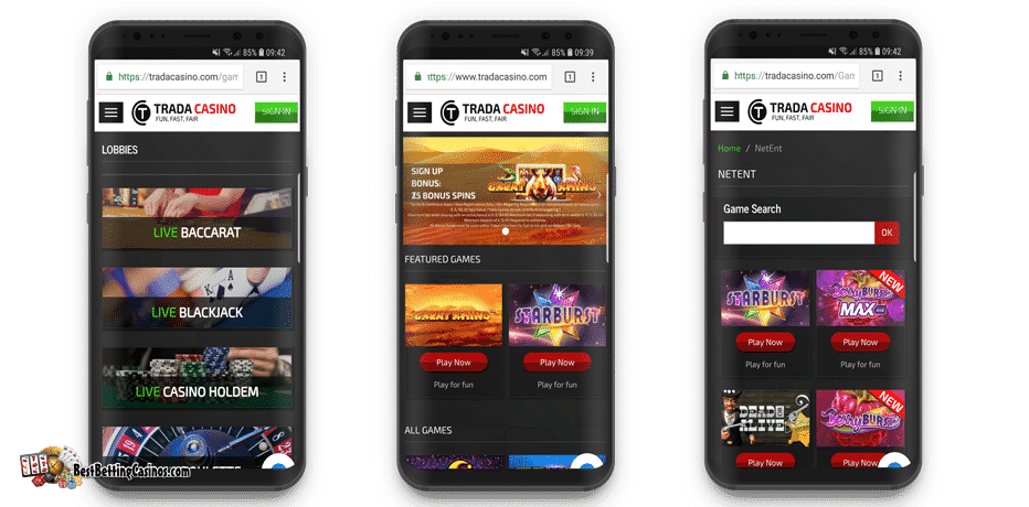 trada casino mobile casino bonus and 50 free spins